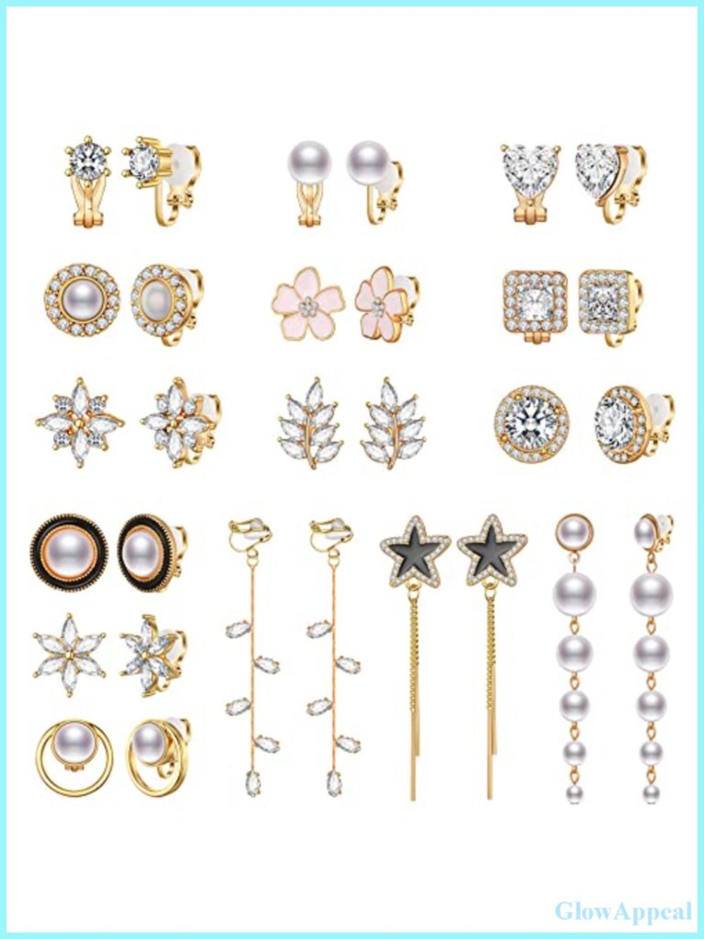 15 Pairs Clip On Earrings for Women Teens - Non Pierced Studs & Dangles